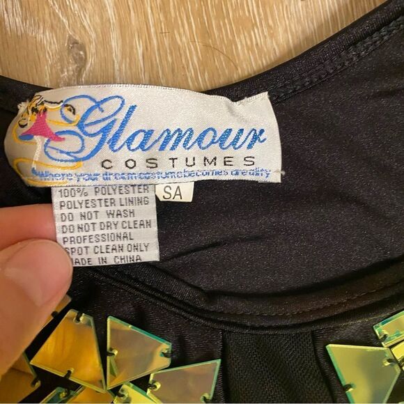 Glamour dance costume green broken glass two-piece rhinestone embellishment SA - Picture 10 of 14